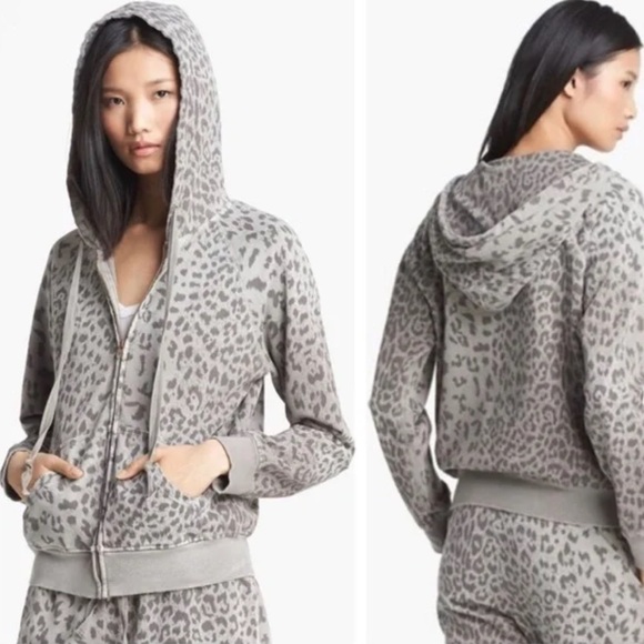 Current/Elliott Leopard Print Gray Hoodie Size 2 - Picture 2 of 9